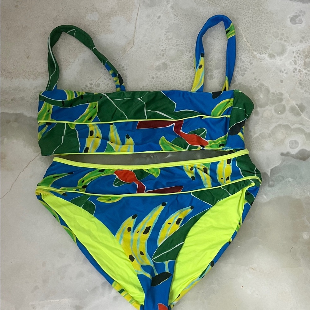 FARM Rio Vibrant Leaf Print Bikini - Blue and Green